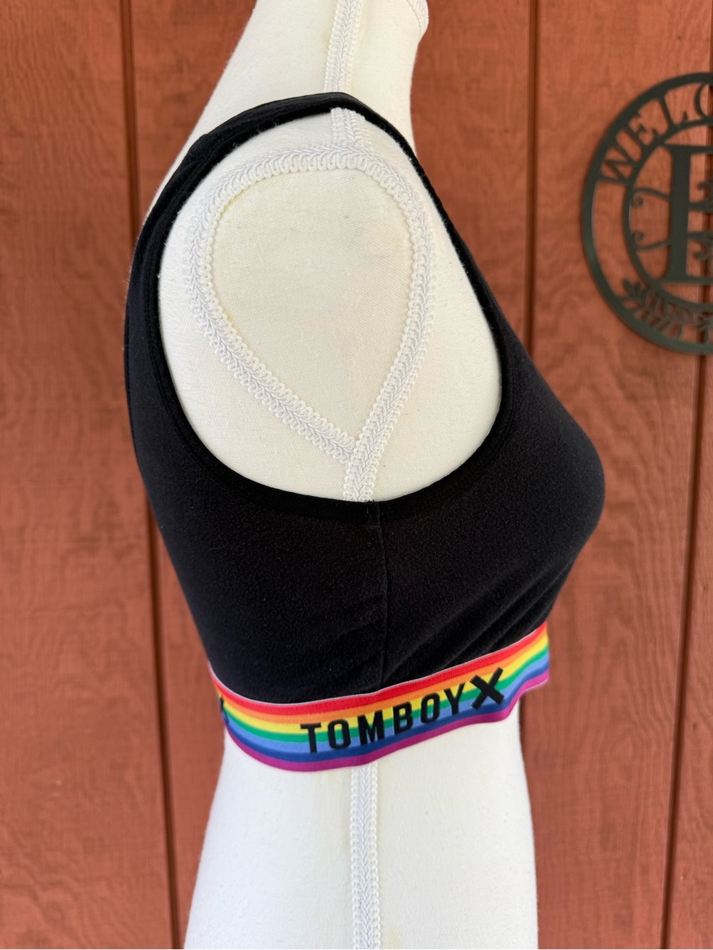 TOMBOYX Essentials Soft Bra Black Rainbow Logo Pride Bralette - Picture 3 of 6